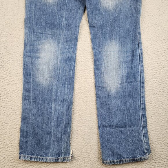 Men's Slim Fit Straight Leg Low Rise Blue Jeans Men's 30x32 Faded Distress Denim - Picture 9 of 14